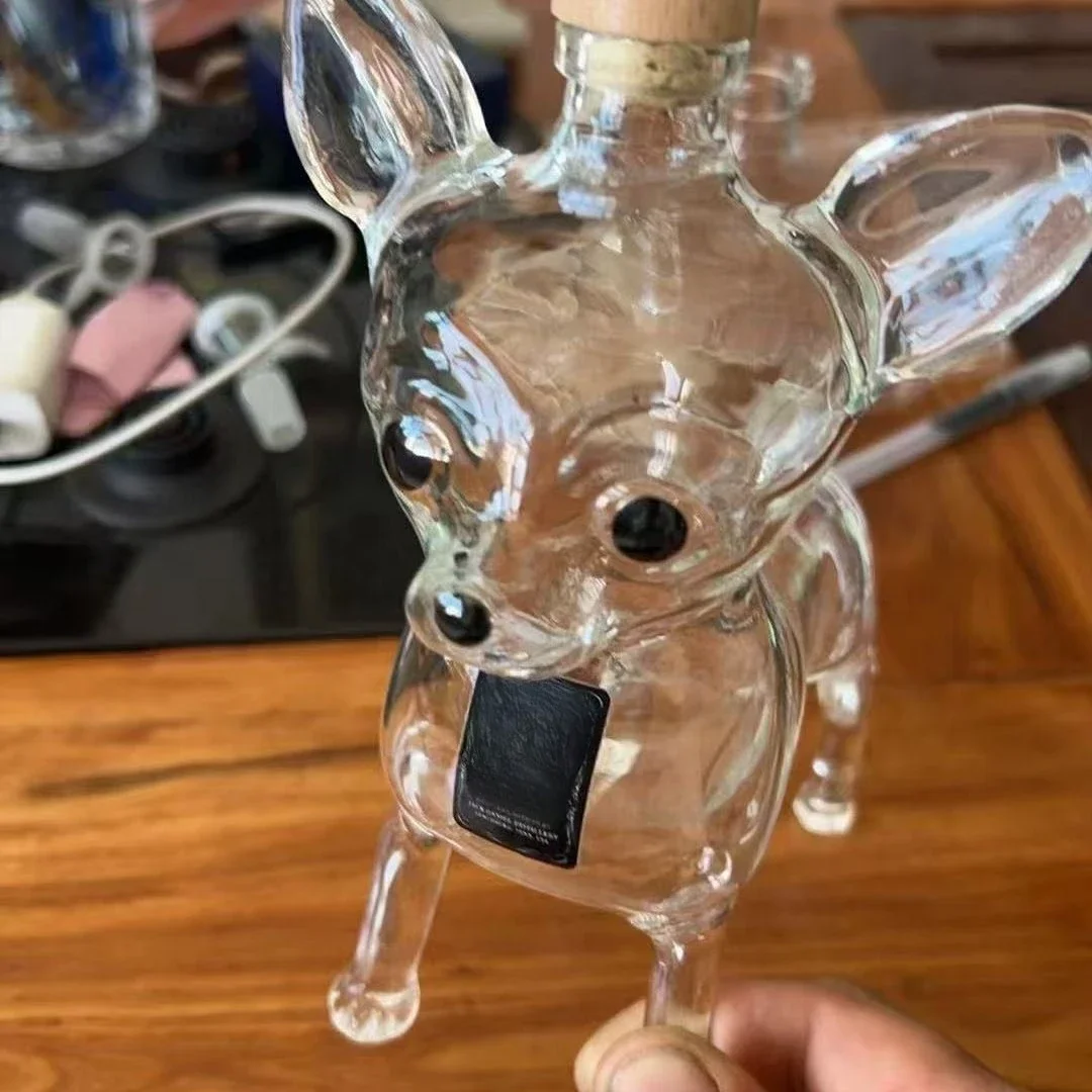 Whiskey Bottle Chihuahua 10oz Novelty Glass Decanter 3D Creative Animal Empty Wine Bottles for Liquor Storage Lovers Collectors