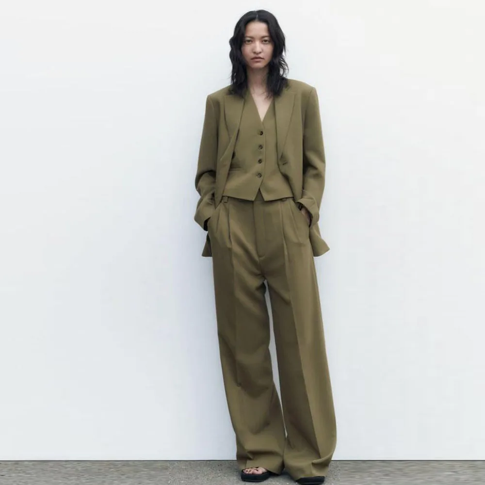 

Green Fashion Women Suits 3 Pieces Jacket Pant Vest Single Breasted Formal Occasion Notch Collar Luxury Female Clothing 2025
