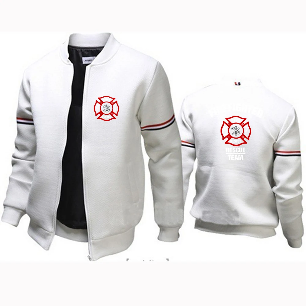 Firefighter Rescue Team Printing Fashion 2023 New Men\'s Flight Jacket Round Collar Solid Cotton Long Sleeves Tracksuits Coat