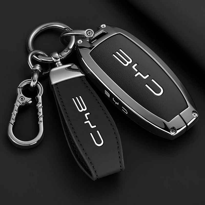Schlüsselhülle aus Zinklegierung und Leder für BYD Song Plus Atto 3 Han EV DM Qin Seal Dolphin, Schutzhülle für Autoschlüsselanhänger – Detail 4