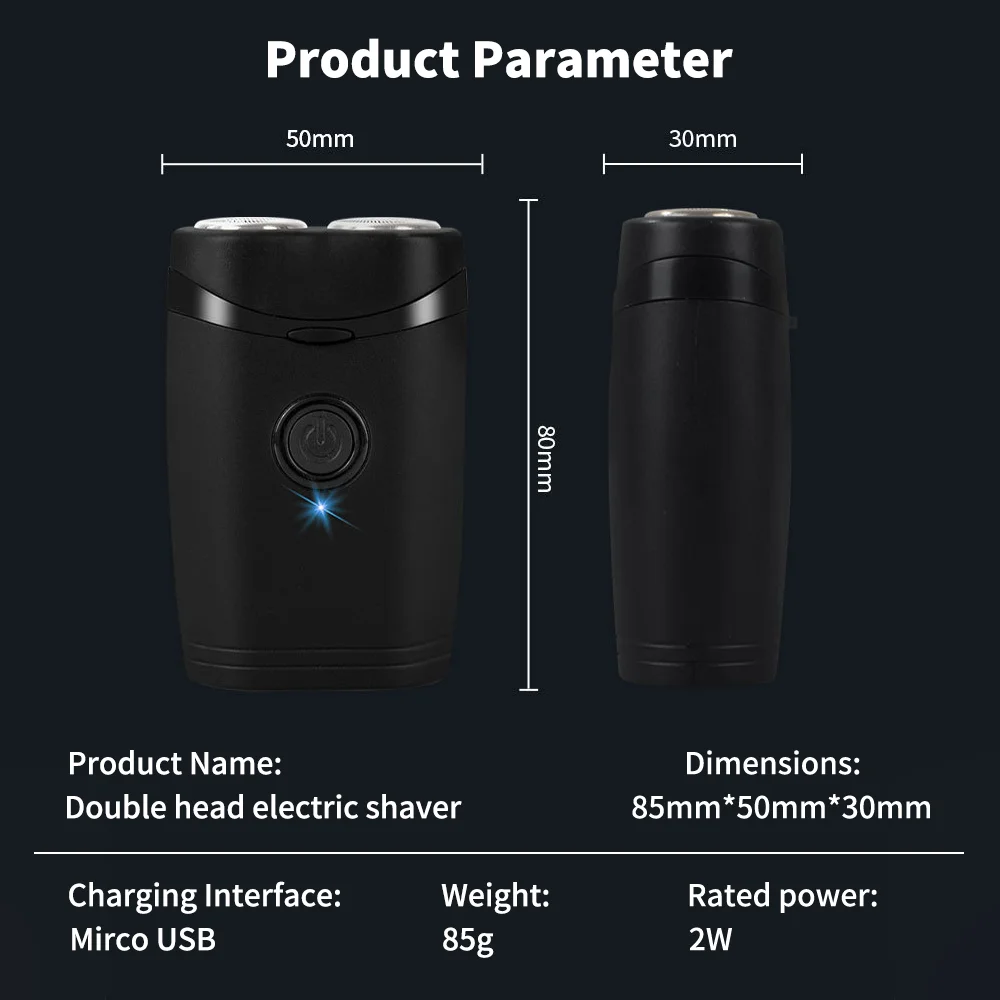 ماكينة حلاقة كهربائية برأس مزدوج عائم سكين لحية صغير للرجال محمول للسفر ماكينة تشذيب الوجه اللاسلكية