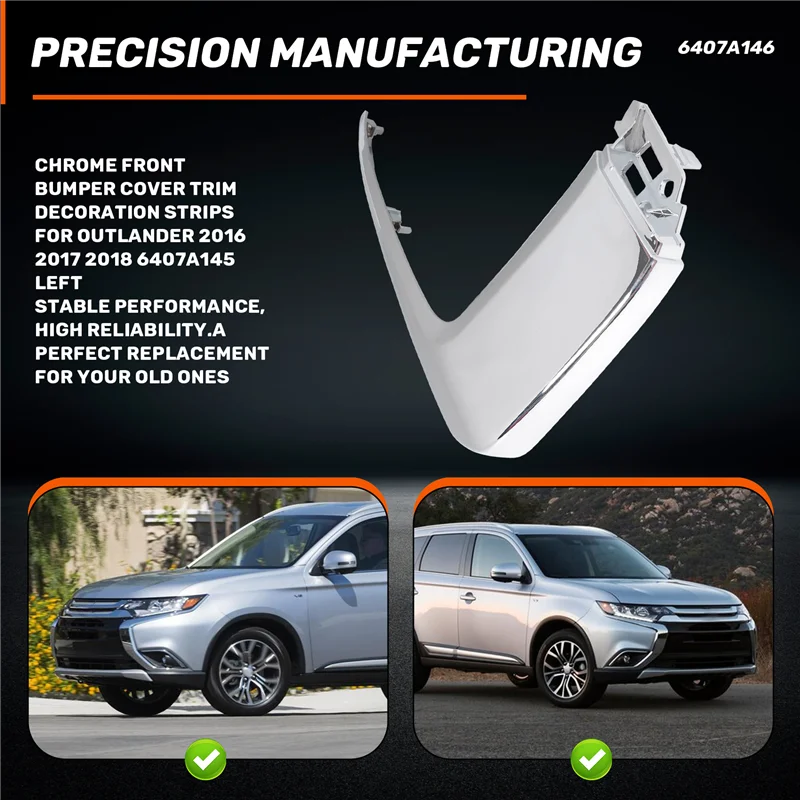 A19Q-Chroom Voorbumper Cover Trim Decoratie Strips Voor Mitsubishi Outlander 2016 2017 2018 6407A145