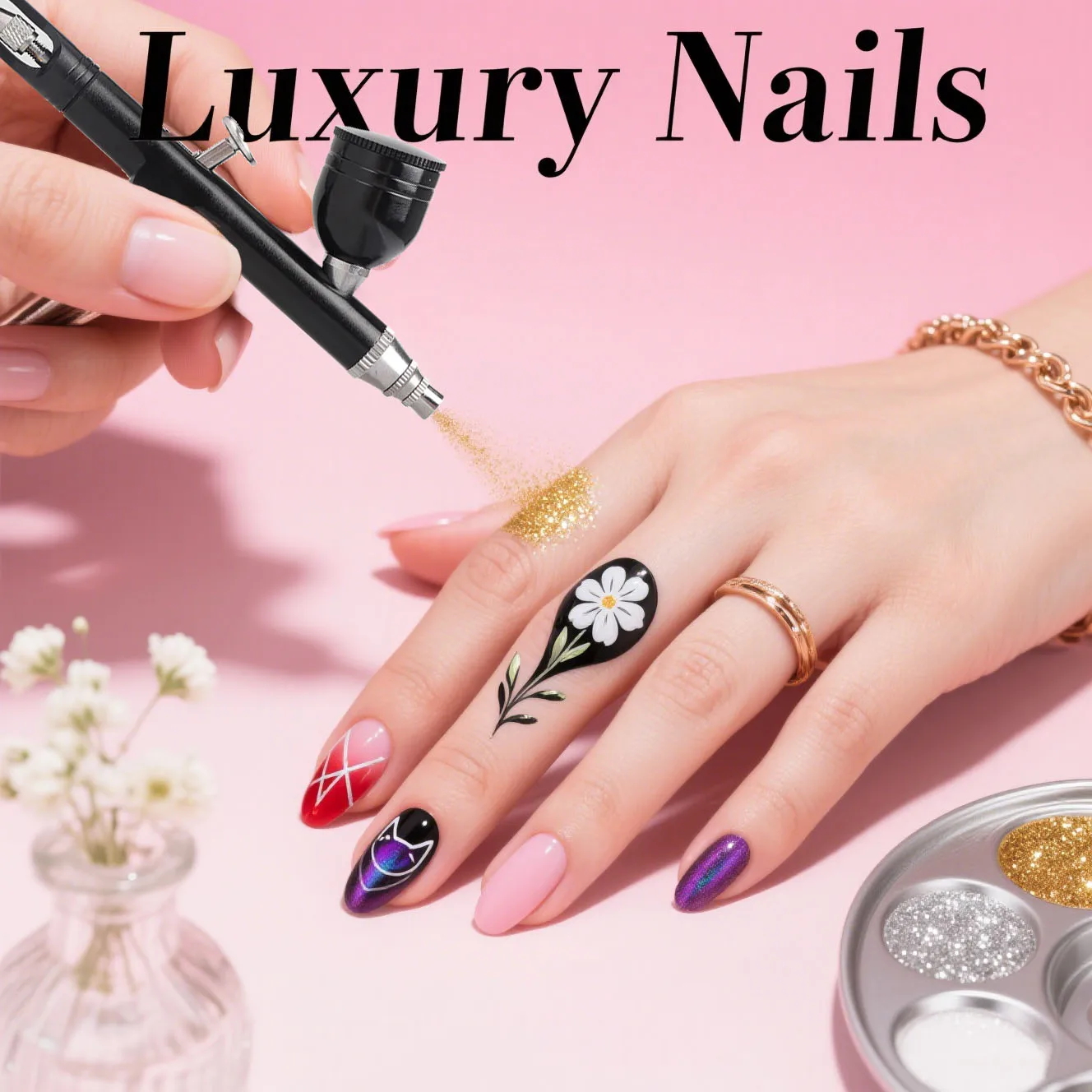 0.3mm Dual Action Airbrush 7cc Fluid Cups Quick Remove Air brush Cap Design Gravity Feed Set for Model Cake Art