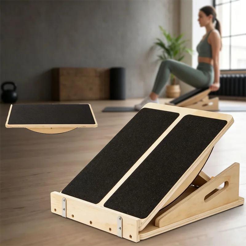 Tabla de equilibrio de madera 2 en 1 y tabla inclinada para estiramiento de pantorrillas, tabla de estiramiento de pies de madera antideslizante con ángulos ajustables para estirar el tobillo, talón y piernas, entrenamiento de equilibrio y fuerza del torso, equipo de entrenamiento para fisioterapia y gimnasio en casa
