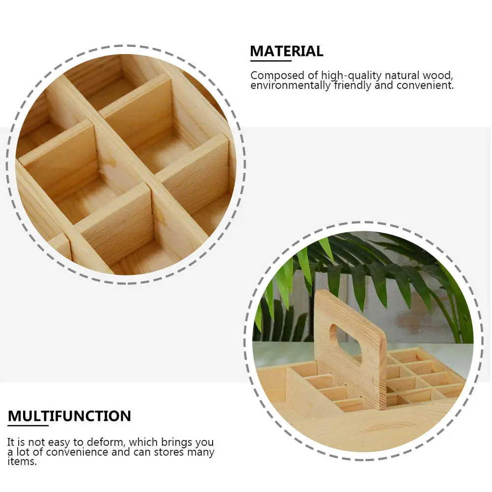 

21 Grid Hand Basket Wooden Storage Case Versatile Container Display Multifunction Natural Wood Eco Friendly Portable Handle