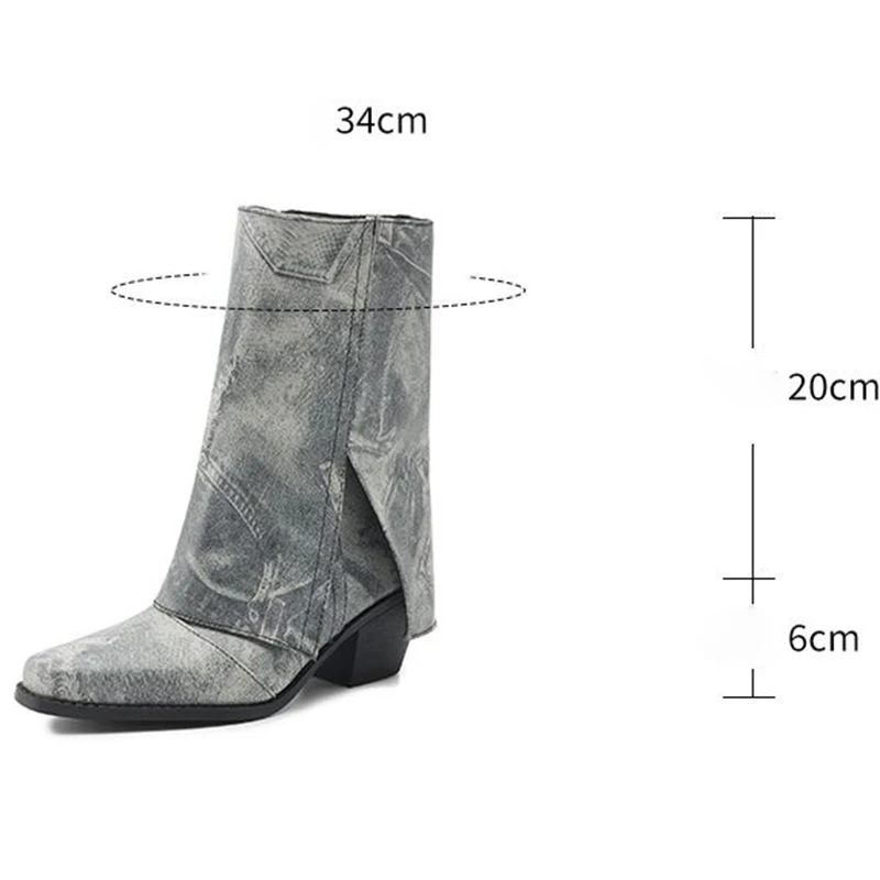 Girseaby New Fashion Women Western Cowboy Boots Square Toe Block Heels 6cm Mixed Color Plus Size 42 43 Casual Women Pants Shoes