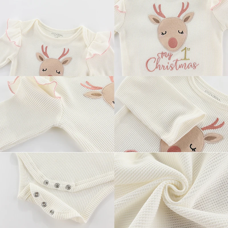 Bebê menino menina roupas de natal dos desenhos animados impressão recém-nascido conjunto de roupas 3 peças de manga comprida bodysuits com chapéu