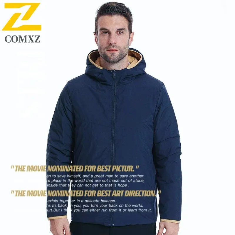 COMXZ Men's Padding Coat Korean Fashion New Design Minimalist Hooded Thick Warm Skiing Down Jacket Urban Windproof Puffer Jacket