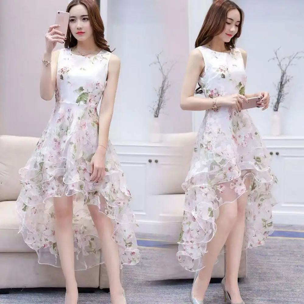 Long Boho Dress Women Printing Floral  Flower Prom Bohemia  Beach Irregular Dresses vestidos ouc429