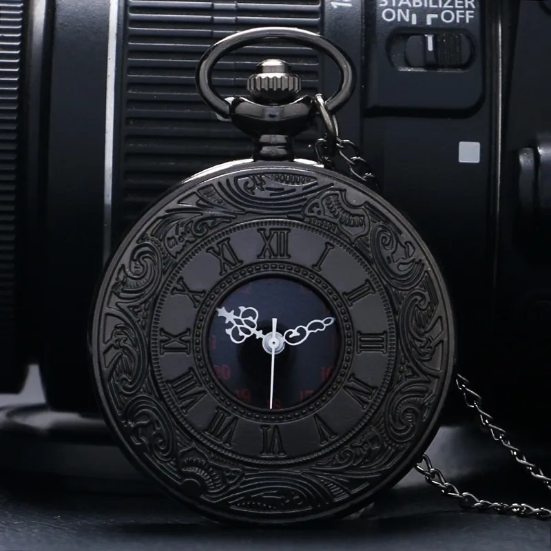 خمر سحر أسود للجنسين الأزياء الرومانية عدد الكوارتز Steampunk ساعة الجيب المرأة رجل قلادة قلادة مع سلسلة الهدايا P427
