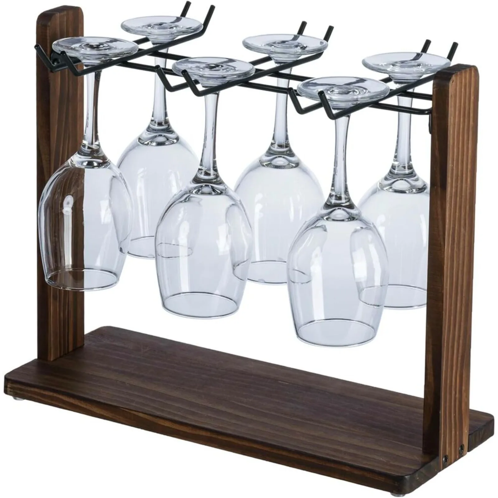 Brown Wood and Black Metal Wine Glass Holder, Drying Rack for Drinking Glasses United States