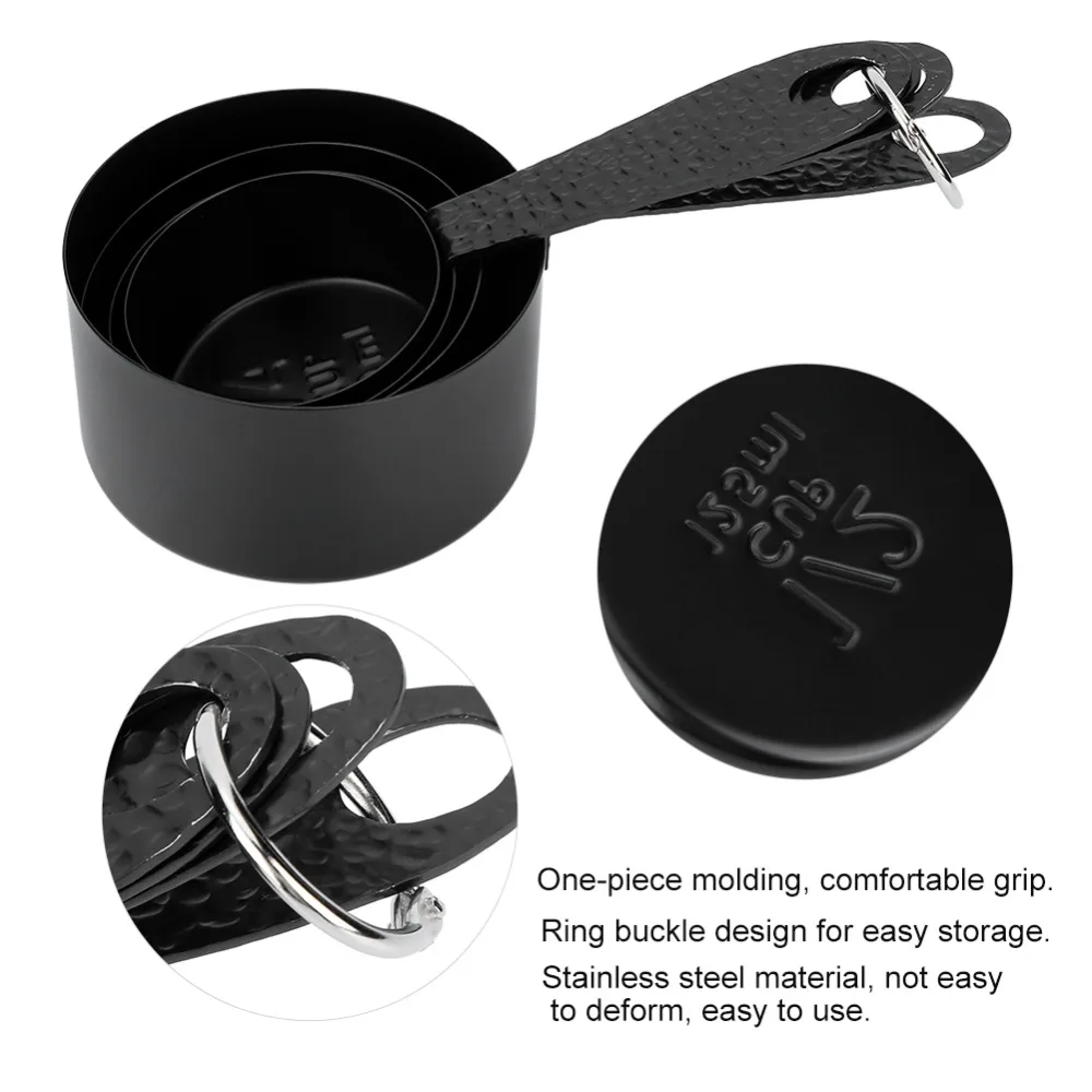 Stainless Steel Measuring Spoons Set Detachable Ring Engraved Scale Coffee Scoop Spoon Wide Application Black