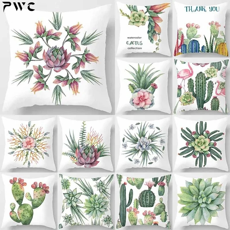 

Car Sofa Cushion Cover Botanical Cactus Print Square Pillowcase Bedroom Home Decor