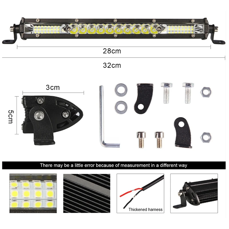 12 Inch LED Light Bar LED Work Roof Lights Bar 12V 24V Flood Spot Beam Driving Lamps Offroad SUV