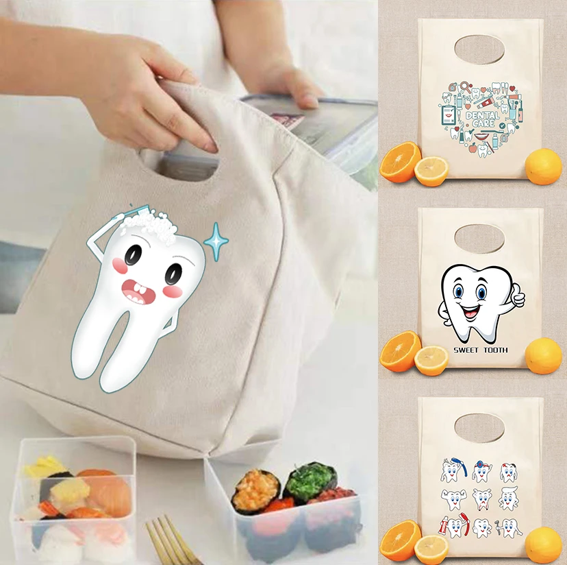 Insulated Lunch Bag Large Capacity Teeth Print Fashion Commute Student Workers Lunch Bag Hiking Camping Picnic Pouch Women Men