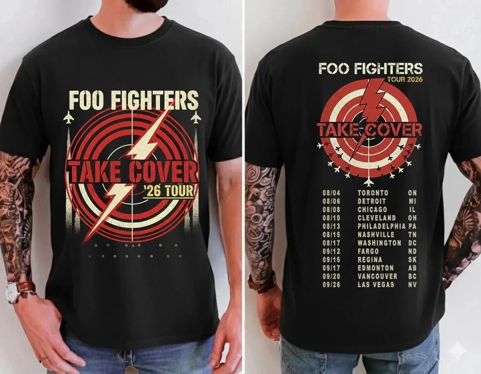 Foo Fighters 2026 Take Cover Tour Unisex T-shirt Daily Outdoor Retro T-shirt Fan Commemorative Printed T-shirt