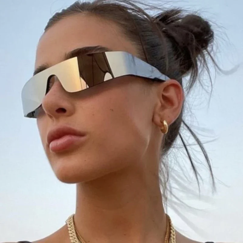 Future One Piece Y2K Rimless Sunglasses Women Retro Sun Glasses Mirror Punk Eyewear Vintage Steampunk Party Eyeglasses