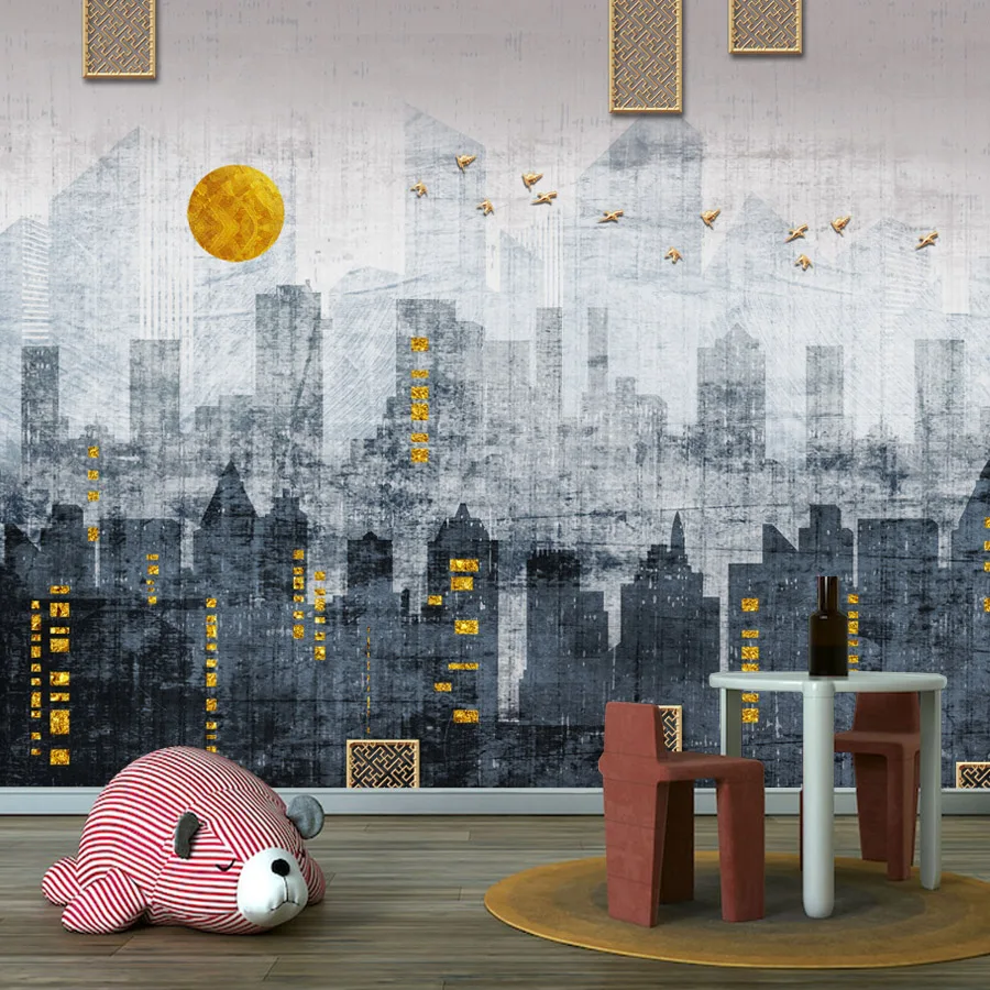 Modern Custom Peel and Stick Wallpaper for Living Room Contact Wall Papers Home Decor City Building Painting Renovation TV Mural