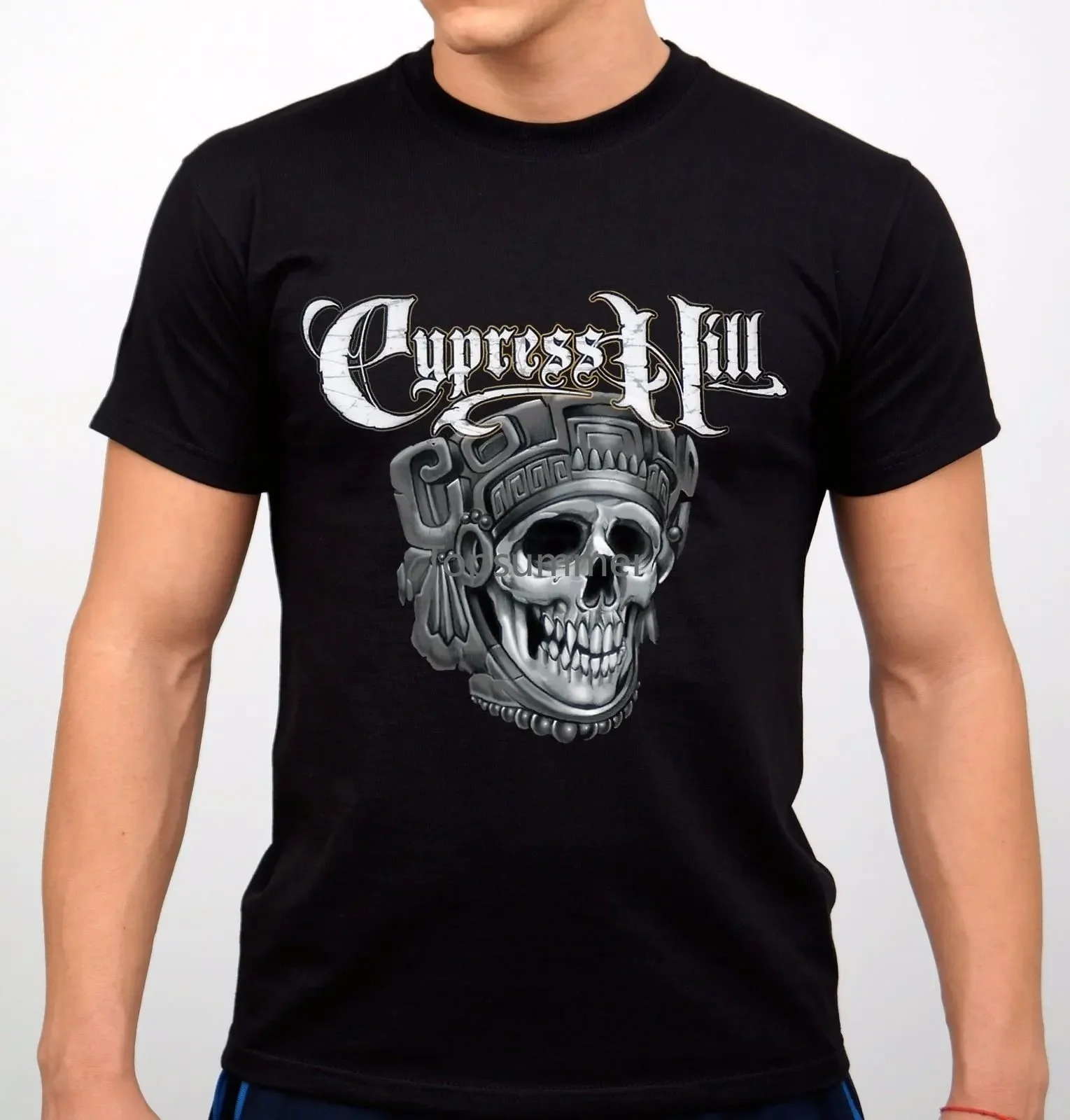 Cypress Hill Rock Band T-Shirt Black New Normal Short Sleeve Cotton T Shirts Short Sleeve Funny Design Top Tee Plus Size