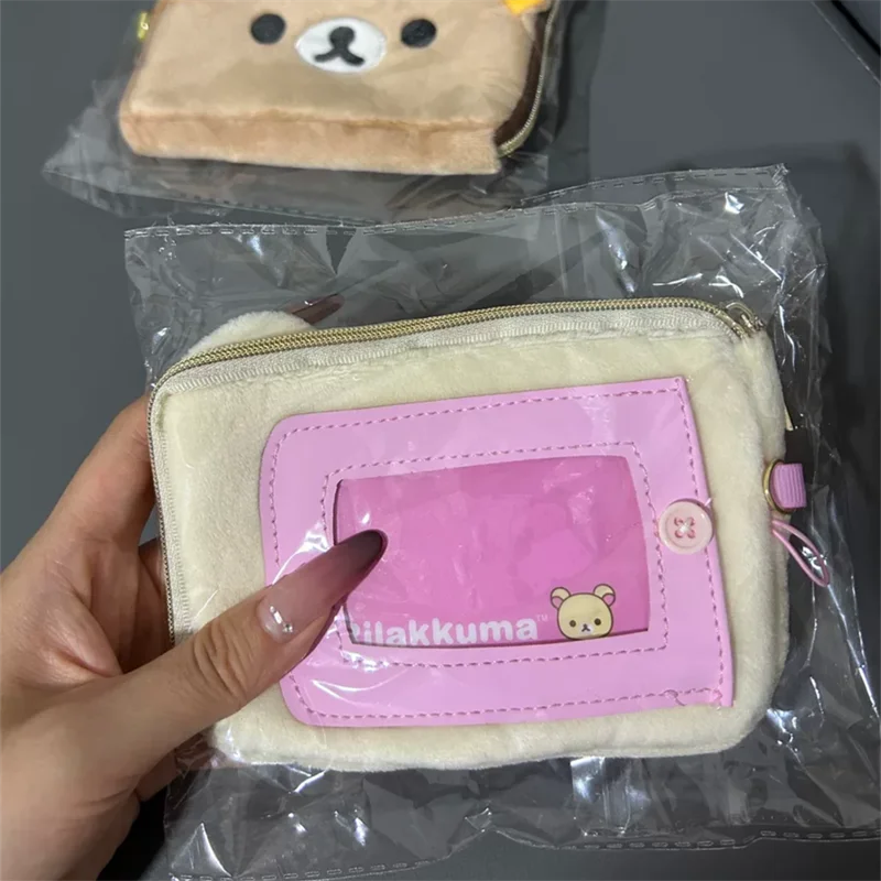 Rilakkuma Korilakkuma Plush ID Card Holder Pass Case Cartoon Bear Kawaii Cute Key Holder for Women Key Wallet Pouch