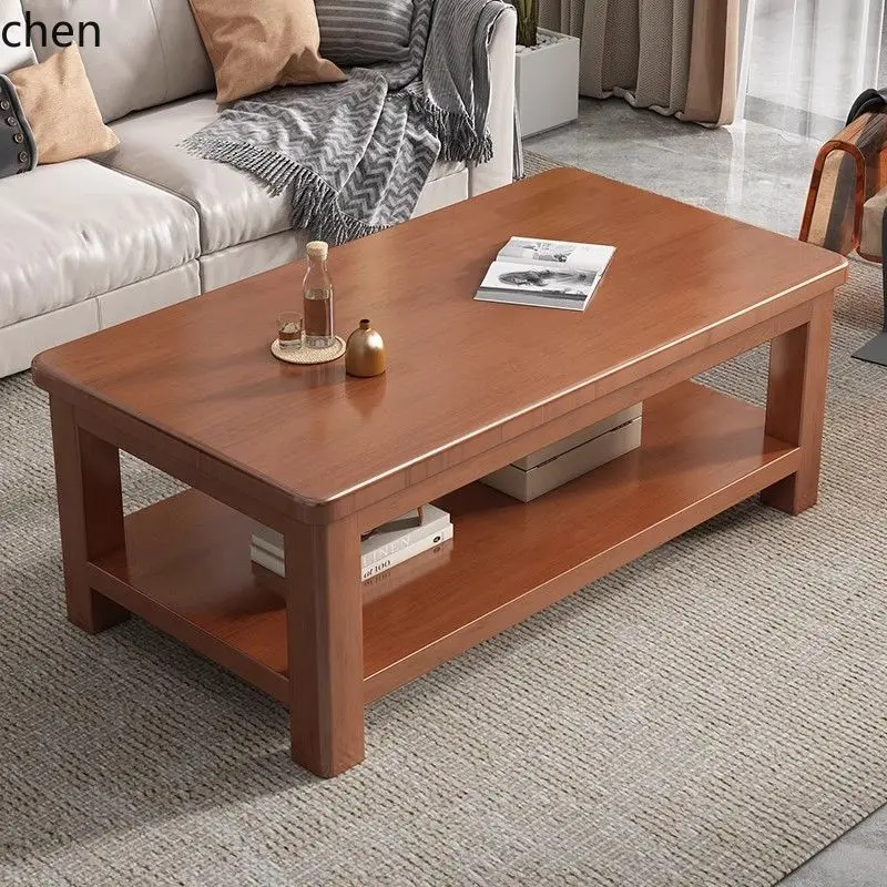 ZML Living Room Coffee Table Home Solid Wood Small Apartment Square Double Layer Tea Table Minimalist Table