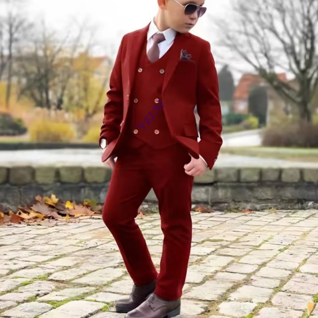 Boys Suit 3 Piece Set (Jacket Pants Vest) Formal Style Blazer for Kids Wedding Tuxedo Custom Colors 2-16 Years view 3
