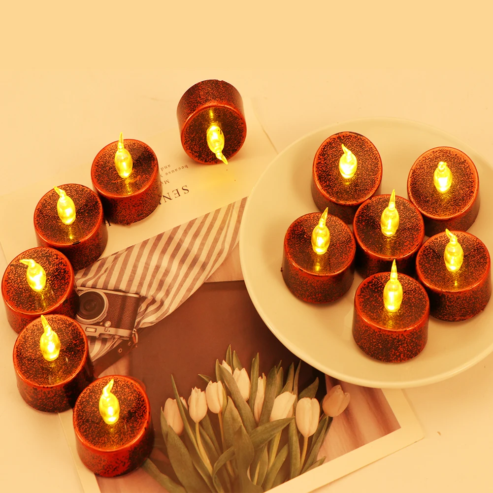 12 قطعة وامضة Led Tealight شمعة محاكاة بطارية تعمل لهب أقل حفلة داخلي واقعية ديكور الزفاف طويلة الأمد