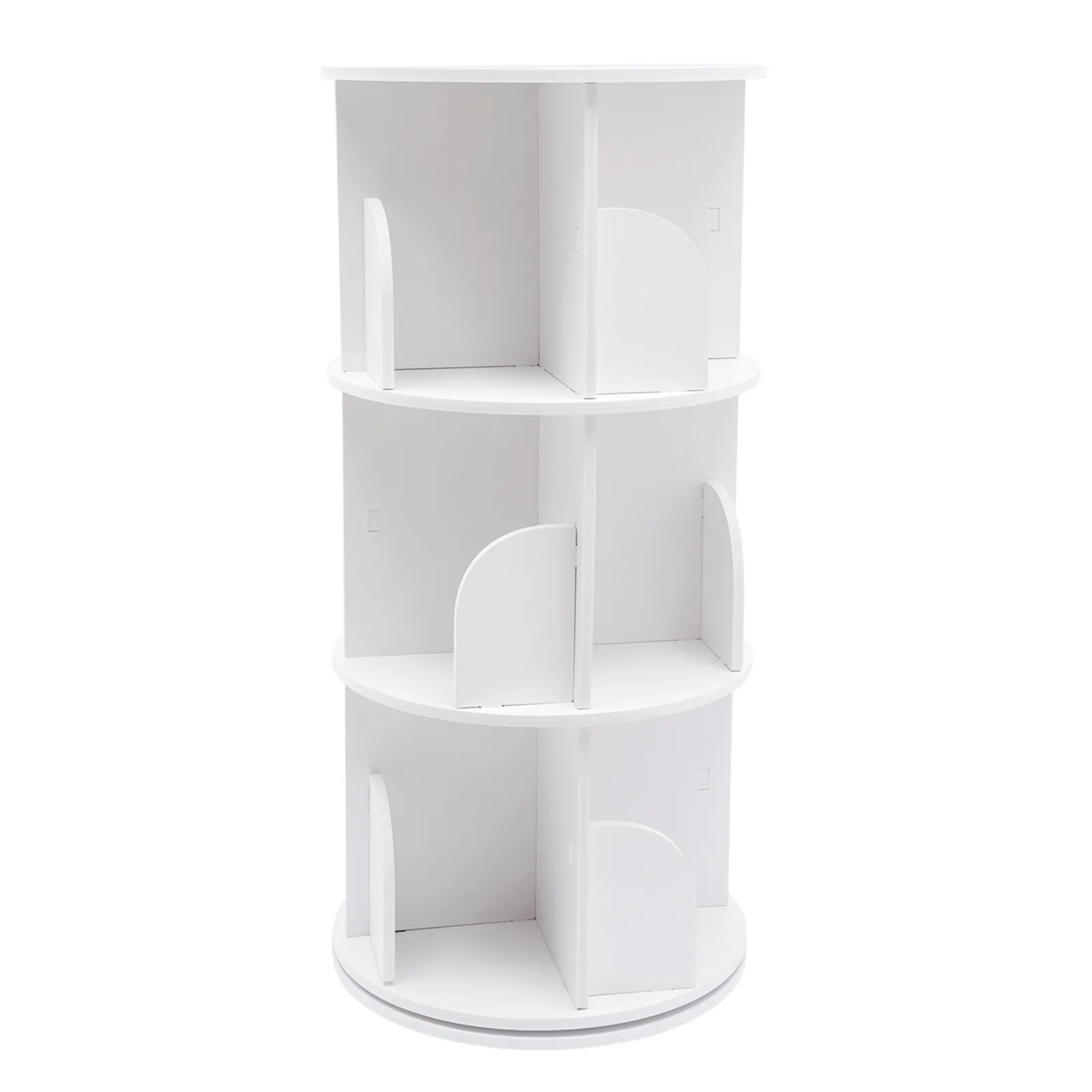 3-Tier 360?? PVC Rotating Shelves Bookshelf Stainless Steel Stackable Floor Standing Organizer Shelf White Indoor