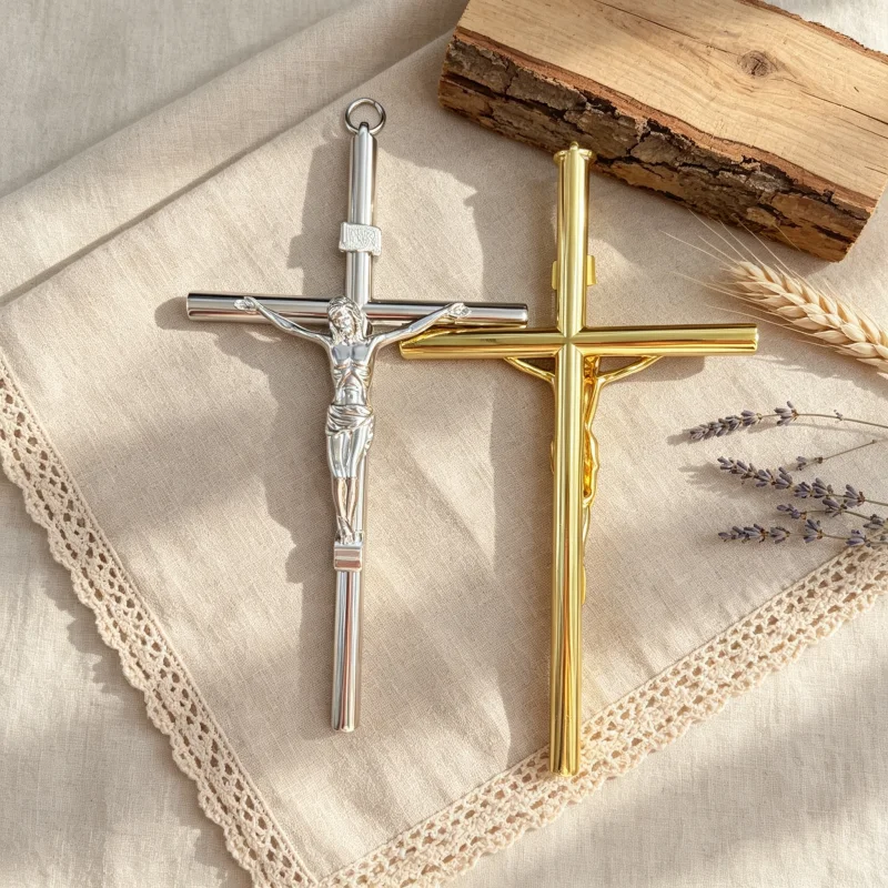 Large Metal Catholic Crucifix Jesus Christ Cross for Wall Hanging 21cm Gold Silver Plated Religious Gift Christian Home Decor