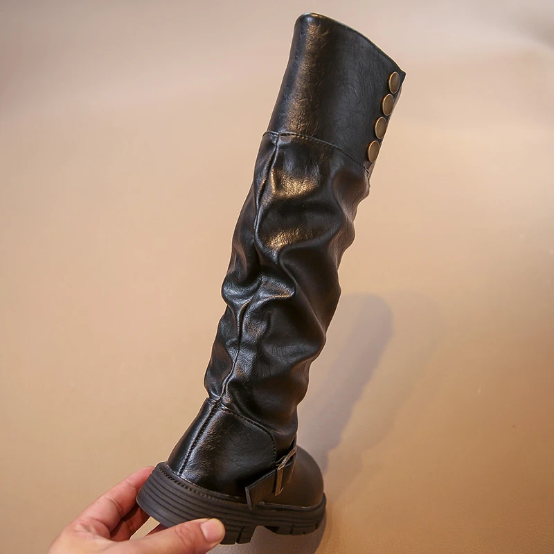 Mädchen Winter Mode Bankett Warme/Weiche Dicken sohlen Abend Lange Kniehohe Stiefel Baby Einzel/Samt Schnalle retro Reitstiefel – Detail 9