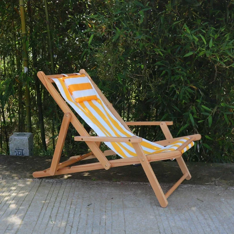 

Solid Wood Folding Nordic Homestay Beach Chair Oxford Canvas Chair