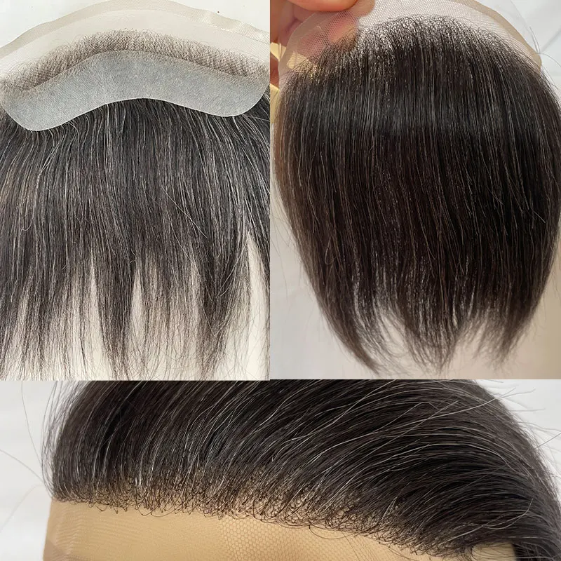 Peluquín de frente para hombres, piel Frontal de encaje Invisible HD, postizos de espalda de PU, Topper de cabello Frontal, Color 1B20, 4x18
