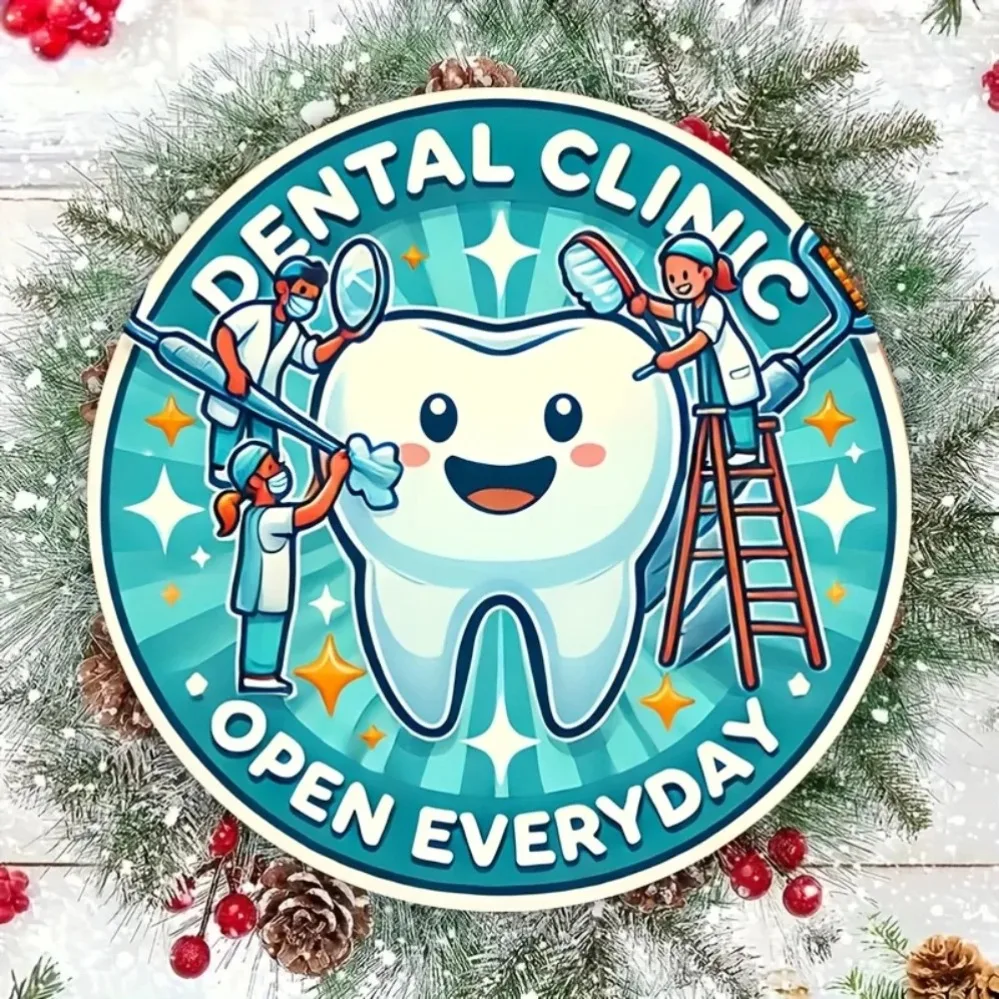 1pc Dental Klinik Offenes Zeichen 8x8 Zoll Eisen Runde Cartoon Zähne Wand Dekor Zahnärzte Büro