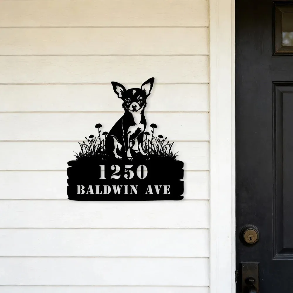 1Pcs Fashion Unique Custom Chihuahua Metal Wall Address Sign Waterproof Decor For Sweet Home Dog Lovers Gift