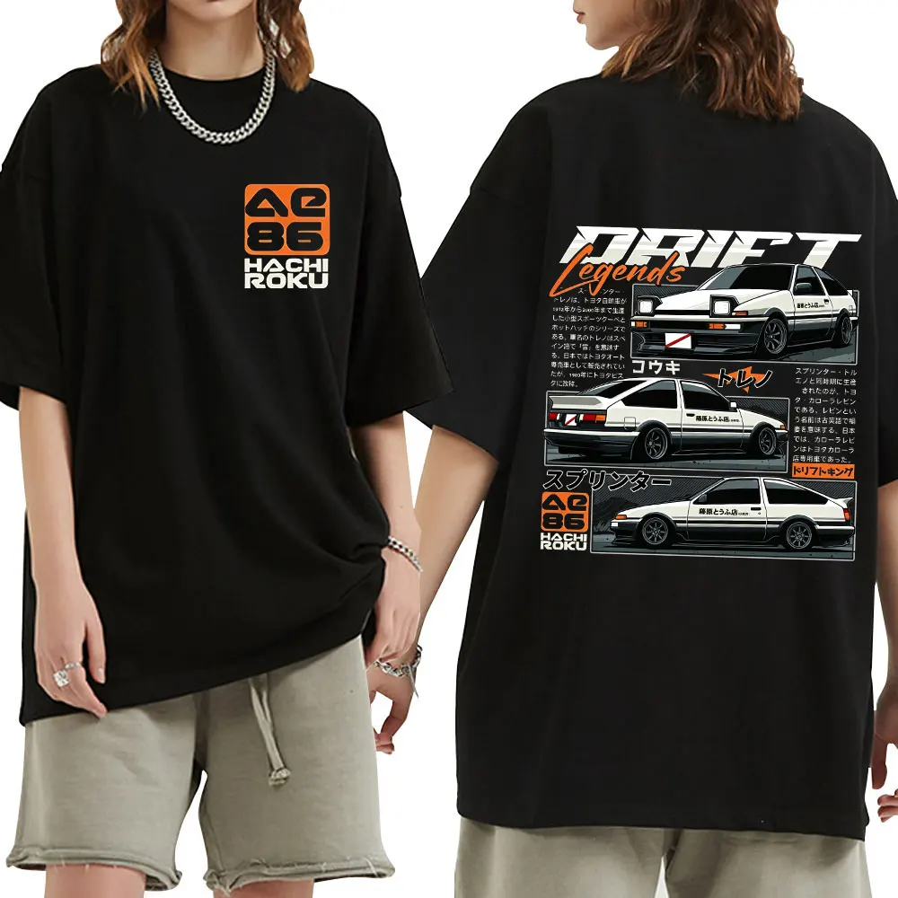 Anime Initial D Drift AE86 Fujiwara Tofu Shop JDM Racing Car T Shirts Men's Women Clothing Fashion Cotton Short Sleeves T-Shirts