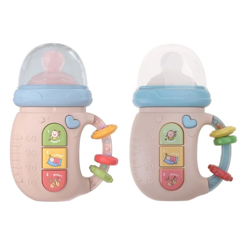 Baby Musical Feeding Bottle Pacifier Toy Interactive Crib Electric LED Rattle Toy for w/ White Noise & Music for Infant