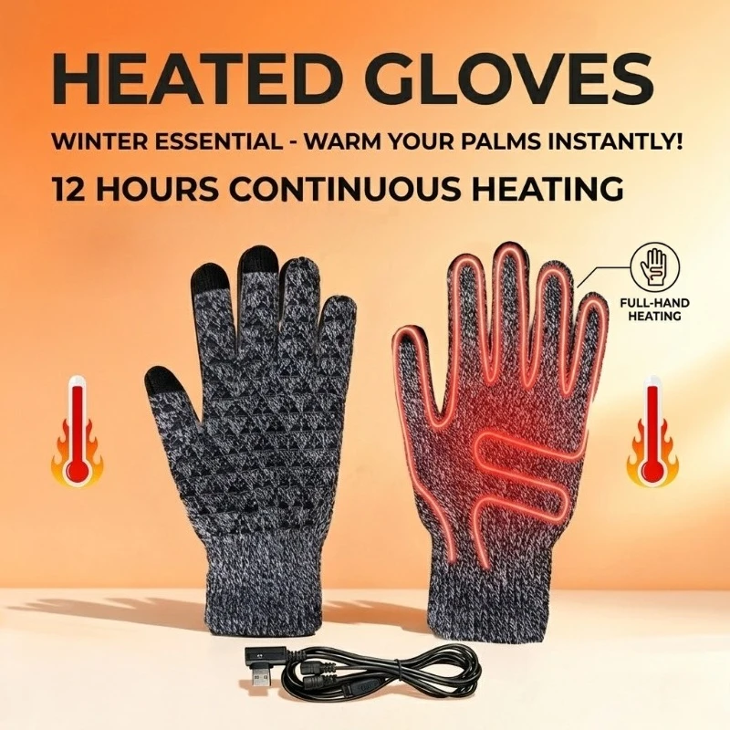 USB Electric Heating Gloves Anti Slip Five Finger Back Hand Warm Thickened Charging Constant Temperature for Outdoor Cycling