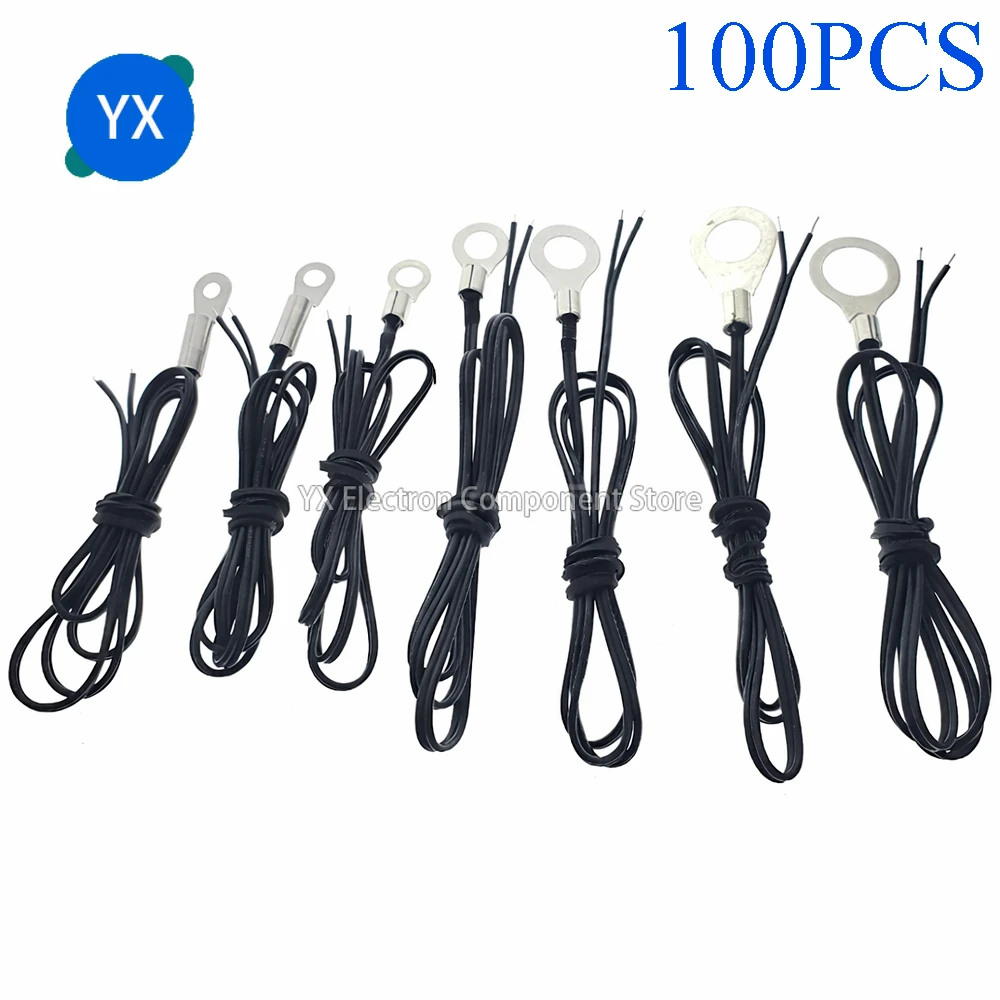 100PCS NTC Temperature Sensor OT Probe with Copper Ring 5K 10K 20K 50K 100K Thermistor B3950 1% Threaded Mounting