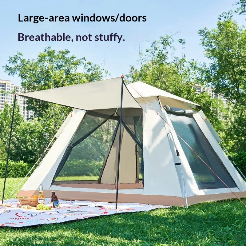Portable 240x240x155cm Camping Tent, Quick-Open Oxford Cloth Single Layer for 2-4 Persons RV Outdoor Camping