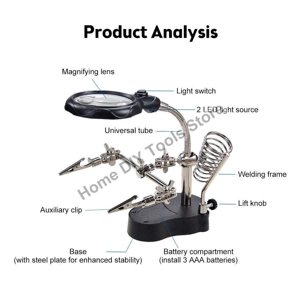 Welding Magnifying Glass with LED Light 2.5X-5X Lens Auxiliary Clip Loupe Desktop Magnifier Third Hand DIY Soldering Repair Tool