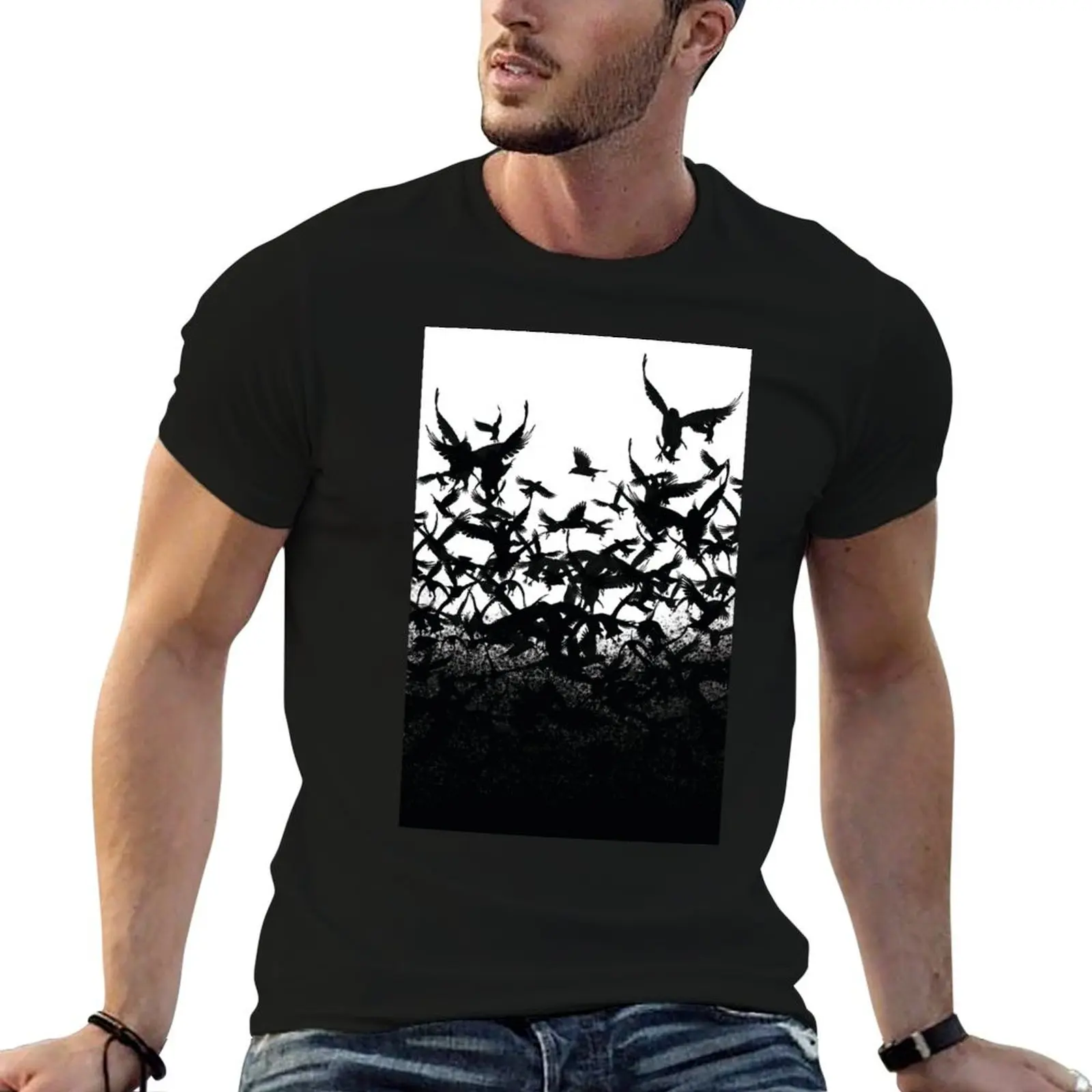 Dispersed Crows T-Shirt Street Style Casual Tee Shirt