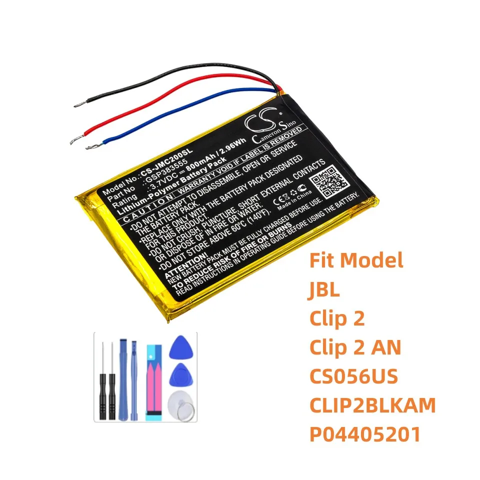 Speaker Battery For JBL GSP383555 Clip 2 Clip 2 AN CS056US CLIP2BLKAM P04405201 800mAh / 2.96Wh