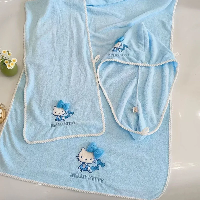 مرحبا كيتي أنيمي مناشف حمام محيطية للرجال والنساء الكرتون لطيف مناشف الجلد ودية لينة ثلاث قطع مجموعة بالجملة