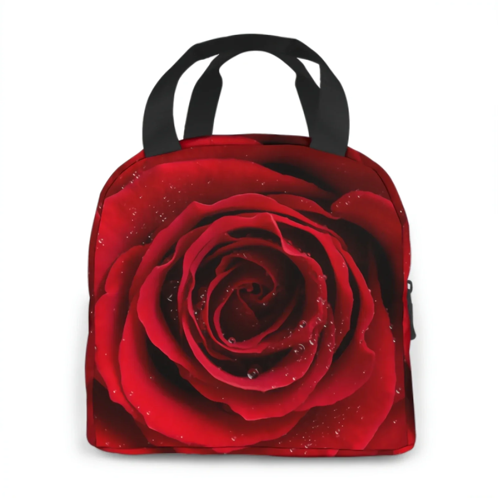 Red Rose Flower with Raindrop Valentine\'s Day Insulated Lunch Bag lunch box containers for Women Men Office School Picnic