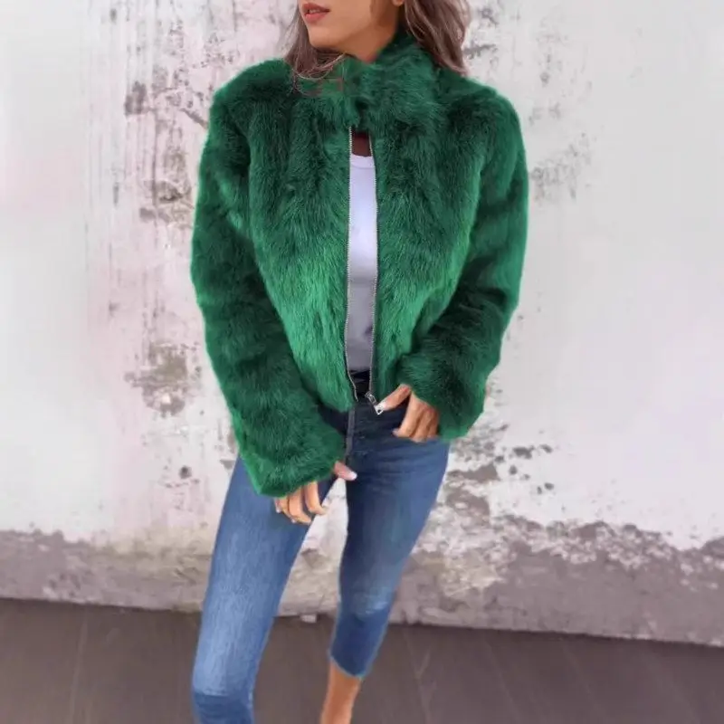 レディース ジッパー ファーコート ハイカラー ジャエット シミュレート ファー ロング スベ ブリティ スレ ファイオナブル 秋服 カジュアル シック