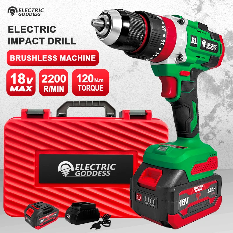 EGOD Brushless Cordless Impact Drill 120N.M with LED Two Speed Modes Multifunctional Power Tool Construction for Makita Battery