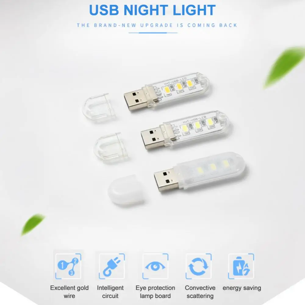 1PC Mini Portable USB LED Book Lights DC5V Ultra Bright Reading Book Lamp 3leds 8leds Lights For Power Bank PC Laptop Notebook