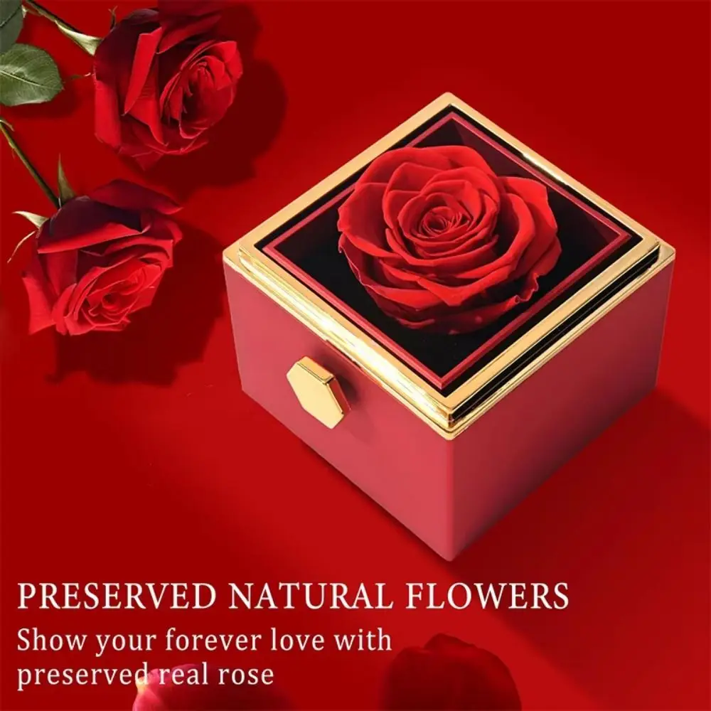 

Rotation Rose Jewelry Gift Box Ring Display Eternal Rose Proposal Ring Boxes Necklace Storage Dustproof Jewelry Display Rack