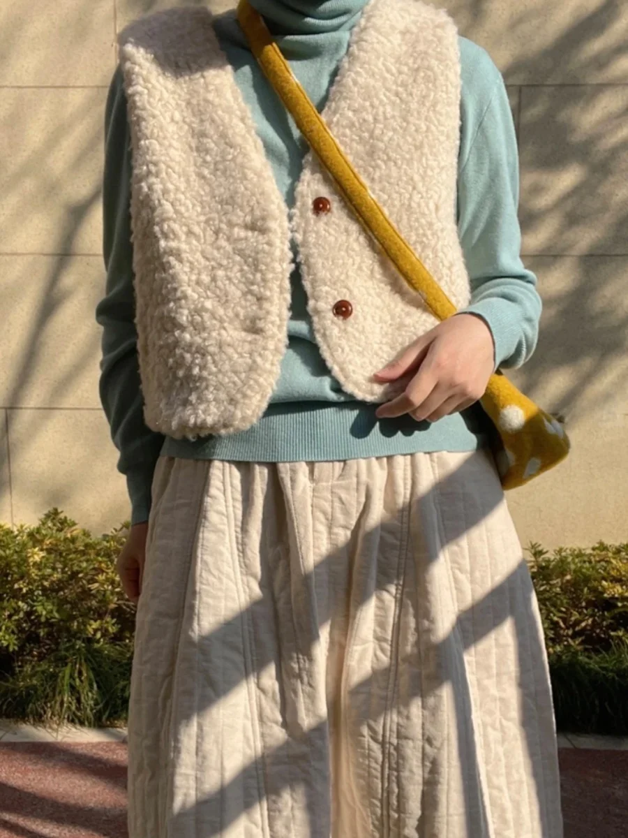 

Жилет из овечьей шерсти Sli, женская верхняя одежда, корейская версия, осень-зима, милый, для многослойных образов, для повседневной носки, стильный