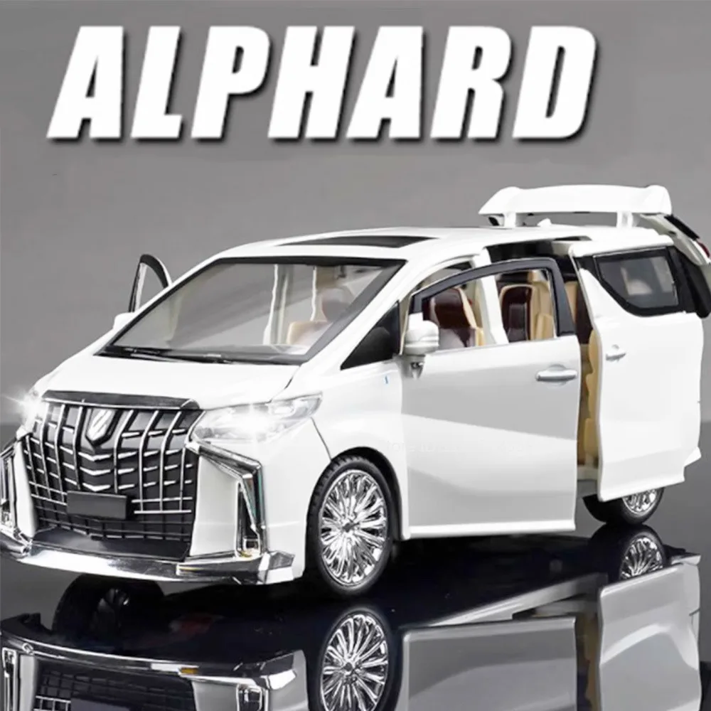 1:24 alphard vellfire modelo de carro brinquedos liga diecast miniatura mpv som luz portas abertas puxar para trás veículos de brinquedo para meninos presentes
